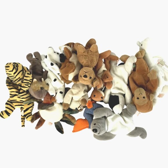 Lot Of 13 Small Vintage Beanie Babies - Bears, Fish, Horse  TY Beanie Babies Lot of 13 Plush w/ Tags Vintage 90s Bundle Dragon Pegasus Dog